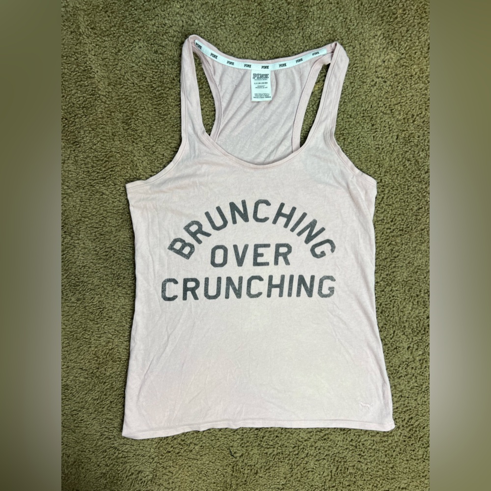 Pink “Brunching over Crunching” Workout tank top